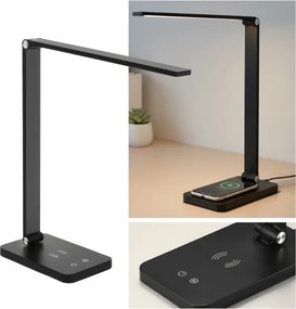 Brilagi - Lampă de birou LED tactilă cu dimmer, încărcare wireless QI, LED/7W/5V 3000/4000/6000K, negru