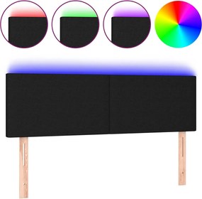 vidaXL Tăblie de pat cu LED, negru, 144x5x78/88 cm, textil