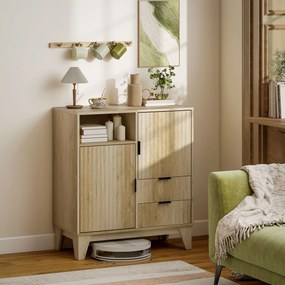 HOMCOM Bufet living, mobilier de depozitare, 2 uși, 2 sertare, raft reglabil, compartiment deschis, 80x40x90cm, lemn natural | Aosom Romania