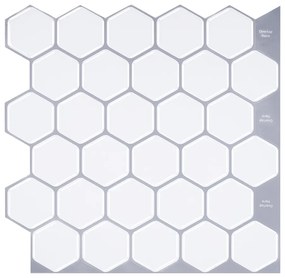 PIPPER | Placi de adeziv - mozaic 3D - Hexagoane albe 30,5 x 30,5 cm