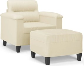 vidaXL Fotoliu canapea cu taburet, crem, 60 cm, piele ecologică