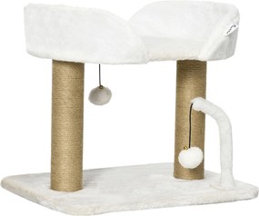 PawHut Turn de Joacă pentru Pisici, max 5kg, Stâlp de Zgâriat din Iută, Mingi Jucărie, Plus, 48x38x42cm, Galben-Alb | Aosom Romania