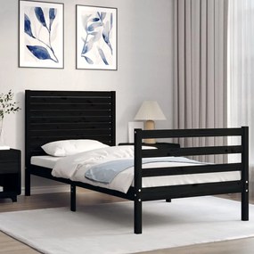 3195020 vidaXL Cadru de pat cu tăblie, negru, 100x200 cm, lemn masiv