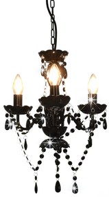 vidaXL Candelabru cu mărgele, negru, rotund, 3 becuri E14