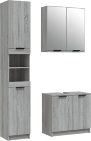 vidaXL Set dulapuri de baie, 3 piese, gri sonoma, lemn prelucrat