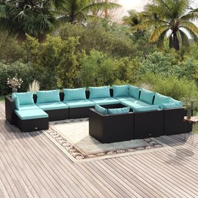 3102697 vidaXL Set mobilier de grădină cu perne, 11 piese, negru, poliratan