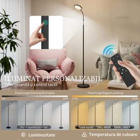 HOMCOM Lampă de Podea LED cu Telecomandă, Cap Rotativ, Reglare Luminozitate și Temperatură, Negru | Aosom Romania