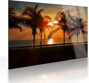 Tablou pe sticlă cu palmier în apus de soare (70x50 cm)
