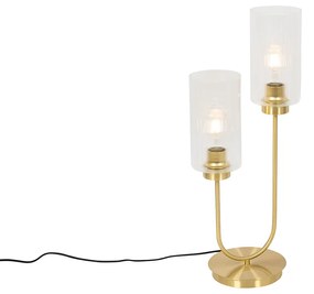 Lampă de masă Art Deco aurie cu sticlă cu 2 lumini - Laura