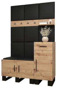 Set mobilier pentru hol Amanda 5 (Stejar artisan + piele ecologică Negru). 1085901