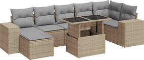 vidaXL Set canapele de grădină, 8 piese, cu perne, bej, poliratan