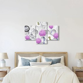 Tablou cu abstracție 3D cu cercuri și flori (90x60 cm)