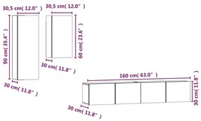 Set dulap TV, 4 piese, stejar sonoma, lemn prelucrat 4, Stejar sonoma, 80 x 30 x 30 cm