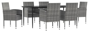 3203326 vidaXL Set mobilier de grădină, 7 piese, gri&negru, poliratan și oțel