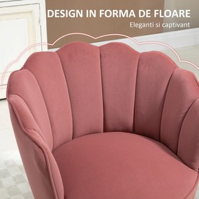 HOMCOM Fotoli captusit cu spatar tip scoica si picioare din lemn, 66x66x78.5cm, Roz | Aosom Romania
