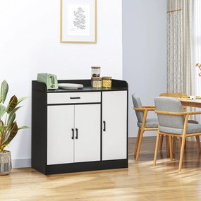 HOMCOM Dulap Bucătărie Modern MDF, 2 Dulapuri, Sertar, Rafturi Ajustabile, 90x40x90cm, Alb-Negru | Aosom Romania