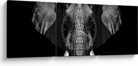 Tablou - Elefant pe fundal negru (cu ceas) (90x30 cm)