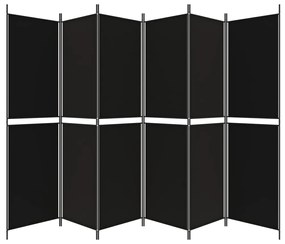 Paravan de camera cu 6 panouri, negru, 300x200 cm, textil