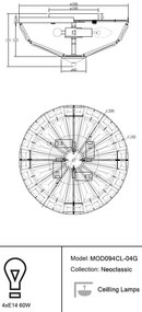 Lustra aplicata design neoclasic Facet auriu, diametru 39,6cm