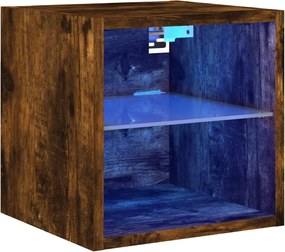 vidaXL Comodă TV de perete cu lumini LED, stejar fumuriu 30x28,5x30 cm