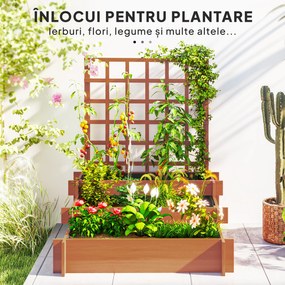 Outsunny Jardinieră cu 3 Niveluri și Grilaj pentru Plante Cățărătoare, Straturi Ridicate din Lemn, 95x95x110cm, Natural | Aosom Romania