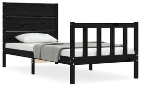 3192715 vidaXL Cadru de pat cu tăblie Small Single, negru, lemn masiv