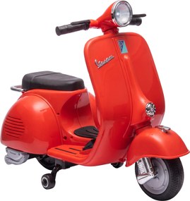 AIYAPLAY Motocicletă Electrică pentru Copii 3+ Ani, licență VESPA, 6V, cu roți ajutătoare detașabile, max. 30 kg, Roșu | Aosom Romania