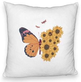 Perna Decorativa Fluffy, Model SunFlower Butterfly, 40x40 cm, Alba, Husa Detasabila, Burduf