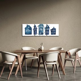 Tablou - Case de acuarelă albastru (cu ceas) (90x30 cm)