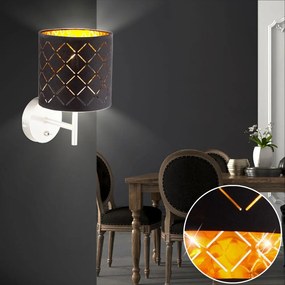 Aplica eleganta cu abajur din tesatura negru cu auriu, CLARKE 15229W GL