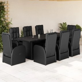 3277638 vidaXL Set mobilier de grădină cu perne, 9 piese, negru, poliratan