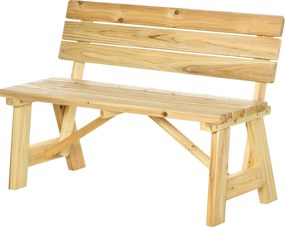 Outsunny Banca pentru Exterior din Lemn, Banca 2 Locuri pentru Gradina cu Sipci cu Spatar Inalt, 116x56x80cm, Culoare Natur | Aosom Romania