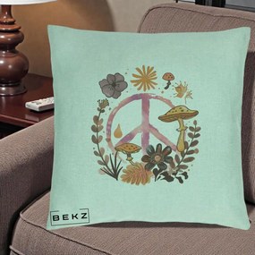 Perna Decorativa Peace Ciuperci Boho, 40x40 cm, Verde Menta, Husa Detasabila, Perna Inclusa, BEKZ®