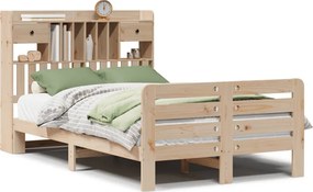 vidaXL Pat cu bibliotecă fără saltea, 135x190 cm, lemn masiv de pin