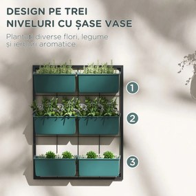 Outsunny Jardiniera de perete pe 3 nivele cu 6 ghivece pentru int | Aosom Romania