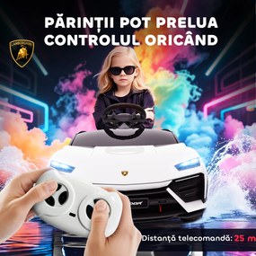 AIYAPLAY Mașină Electrică pentru Copii Licență Lamborghini cu Claxon și Telecomandă, 101.5x49x43 cm, Albă | Aosom Romania