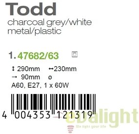 Aplica de perete iluminat exterior IP44 Todd gri inchis 47682/63 BL