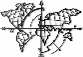 Decoratiune perete WORLD MAP, negru, metal, 95x65 cm