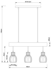 Lustră pe cablu MINA 3xE27/60W/230V Globo 15326-3NB
