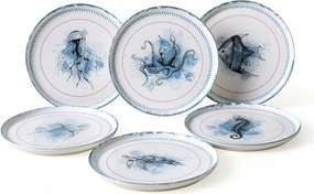Set 6 farfurii 275KRM2321, alb/albastru, ceramica, 22 cm