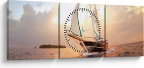 Tablou cu iaht (cu ceas) (90x30 cm)
