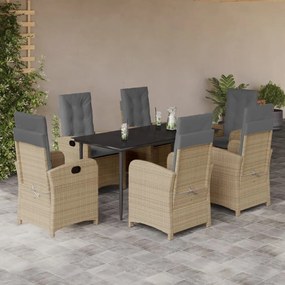 vidaXL Set mobilier pentru grădină, 7 piese, cu perne, bej, poliratan