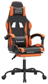 Scaun de gaming pivotant suport picioare negru oranj piele eco