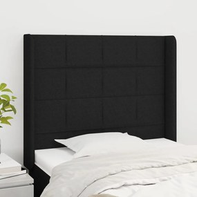 Tablie de pat cu aripioare, negru, 83x16x118 128 cm, textil 1, Negru, 83 x 16 x 118 128 cm