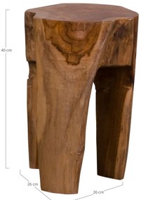 Scaun din tek roz, natural, cu 3 picioare, 26x40 cm