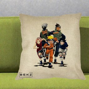Perna Personalizata Naruto Echipa 7 Kakashi Sensei, 40x40 cm, Crem, Husa Detasabila, Perna Inclusa, BEKZ®