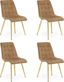 Set 4 Scaune Bucatarie/Dining Spirit Catifea Maro, Picioare Metalice, Finisaj Auriu