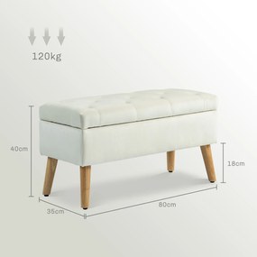 HOMCOM Banc de rangement coffre de rangement tissu effet velours pieds en bois charge max. 120 kg 80 x 35 x 40 cm, crem | Aosom Romania