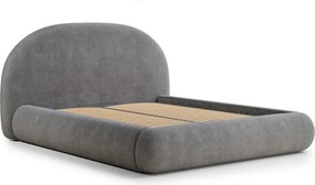 Pat matrimonial gri tapițat cu spațiu de depozitare cu somieră 140x200 cm Maumere – Maison de Rêve