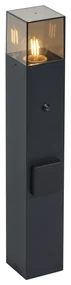Lampa stâlp modernă de exterior neagră cu sticlă fumurie 50cm cu senzor crepuscular IP44 - Danemarca